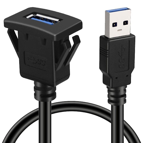 USB Panel Infälld Monteringskabel USB 3.0 Förlängning USB-fäste, Instrumentbrädefäste, Infällt Fäste, Panelmonteringskabel, För Bil, Båt, Motorcykel (fyrkantig enkel USB 3.0