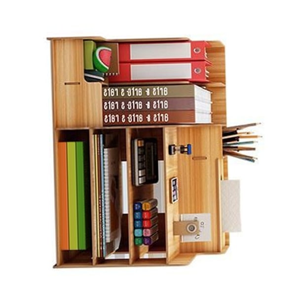 Desktop Organizer Multipurpose Modern Simple Style Wood Desktop Opbevaringshylde til hjemmeskolekontor Kirsebærtræ