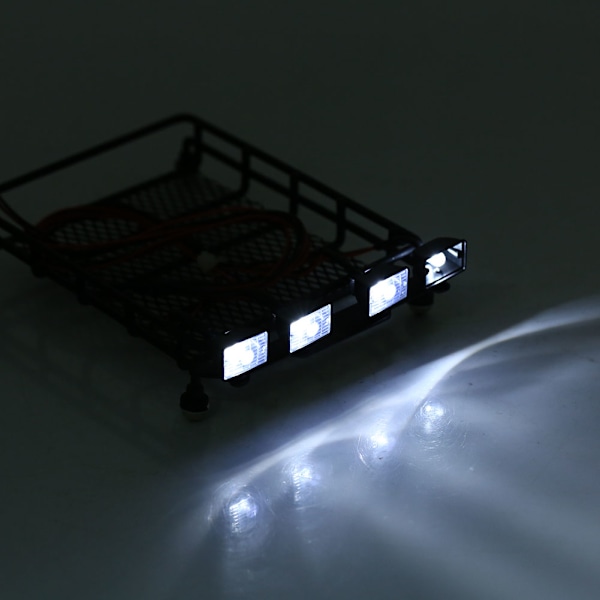 Middels størrelse takstativ bagasje med LED-lys firkantet for SCX10 1/10 RC bil (4 hvite)