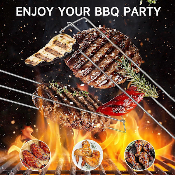2 Pakk Grillspyd for Kyllingvinger, Flate Klips Vingespyd, Metall BBQ Gaffel Vingestativ BBQ Grillspyd, BBQ Verktøysett Utendørs Piknik Camping Party -GSL5.2 2stk