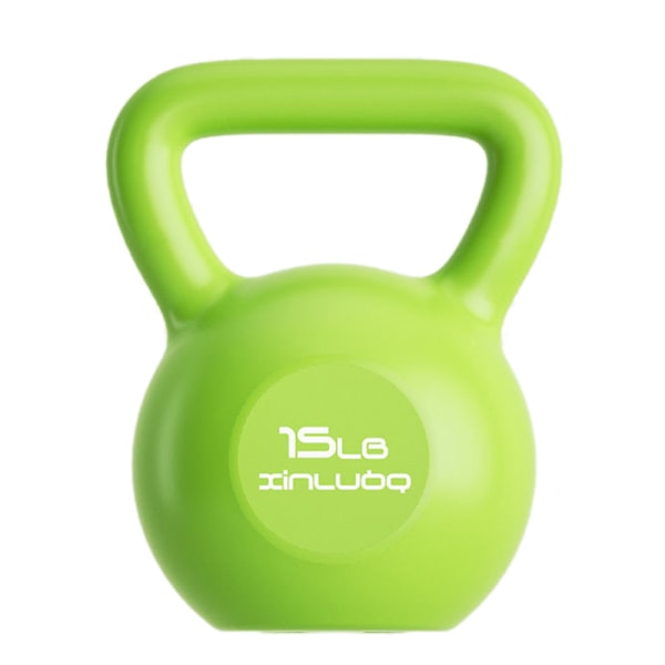 Kettlebell vikter styrketräning bred handtag Kettlebell med handskydd handledsskydd för män kvinnor 15lb / 6.8kg grön