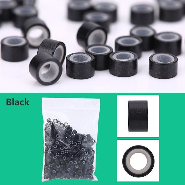Peruk Connector Kit Tång Kroknål med 500st mikroringar Hårförlängningstillbehör Svart