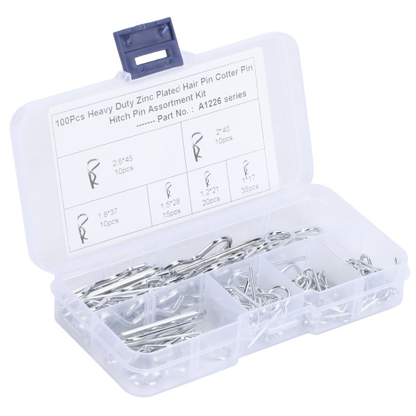 100 stk R Splinter Traktorpinneklemmer med plastboks sortimentsett Festeklipssett