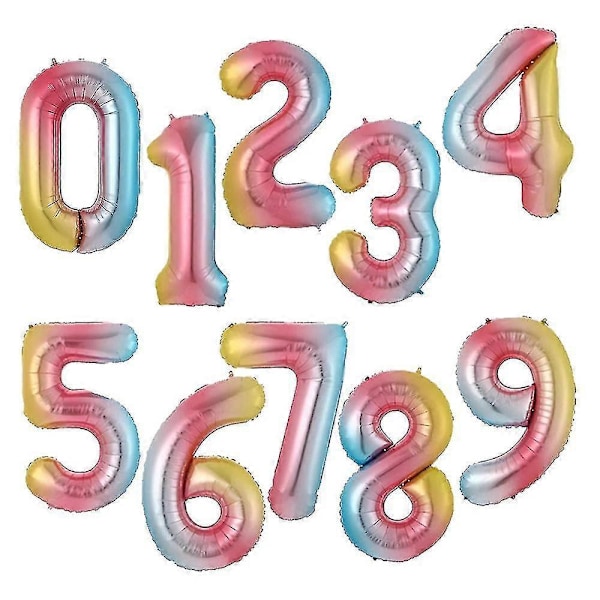 Snabb Leverans 32 tum Gradient Siffer Aluminiumfolie Ballong Regnbåge Siffra Födelsedagsfest Dekoration Barn Figur Bröllop Baby Shower Tillbehör