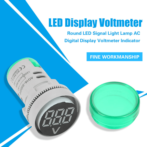 Rund LED-signallampa AC Digital display Voltmeterindikator (grön)