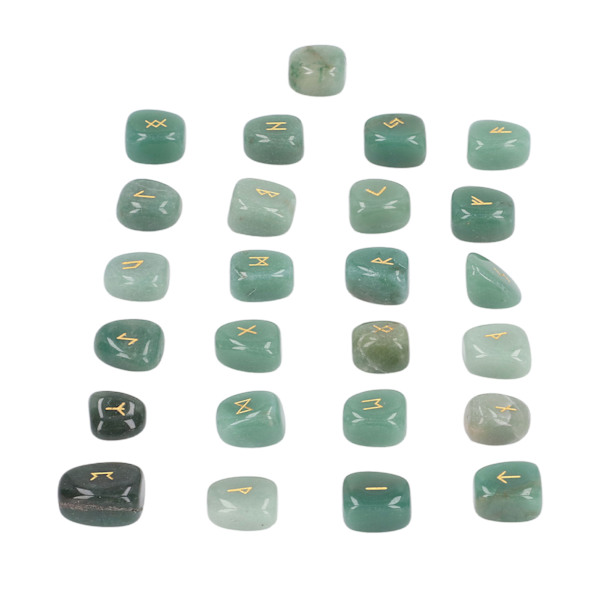 25 st rune stenar set handgjorda polerade grön aventurin bärbar graverad äldre alfabet för nybörjare proffs
