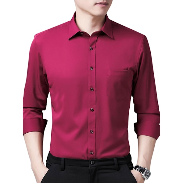 Rose Red Herrkläder för Män, Slim Fit, Knapp-Ner-Krage