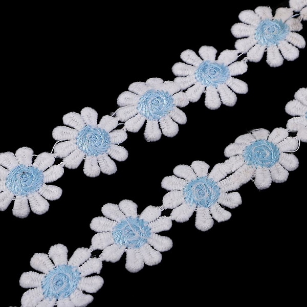 2 x 3 Yards 25mm Daisy Broderi Blondekant Applikationsbånd Syning lyseblå