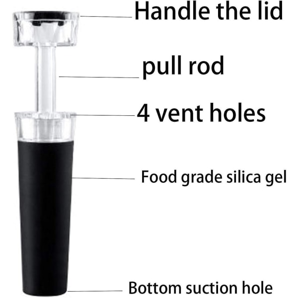 Svarta 6-pack återanvändbara vin- och champagneproppar med vakuumpump - läckagesäkra och förseglade silikonproppar