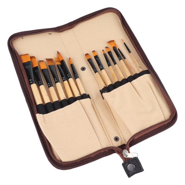 14 stk akryl pensel sæt glat maling pensler sæt med abrikos opbevaringspose til håndmaling Illustration