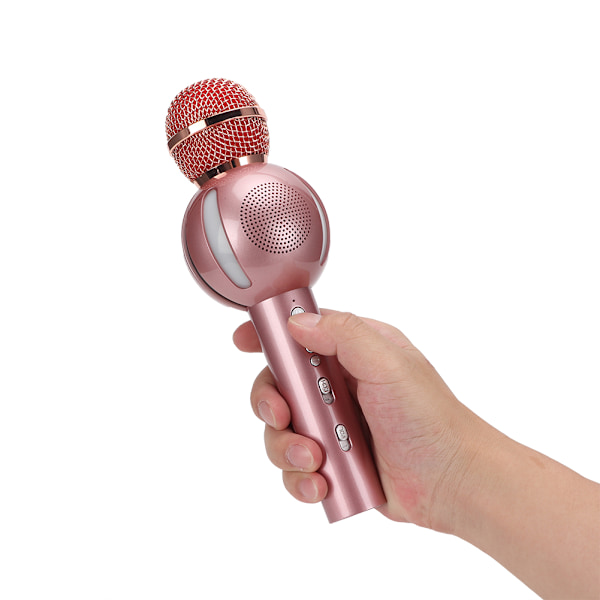 Multifunksjonell trådløs Bluetooth-mikrofon for telefon for karaoke (rosa gull)