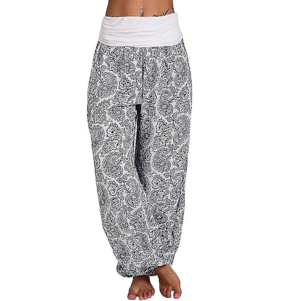 Trykte Baggy Harem Bukser til Kvinder - Yoga Bukser i Hvid