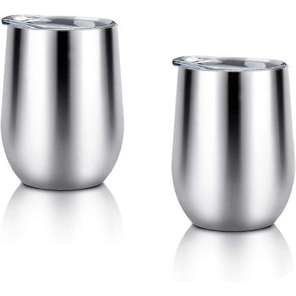 2 stk. Isolert vinglass med lokk, 35 cl rustfritt stål vinglass, dobbel vegg vakuum