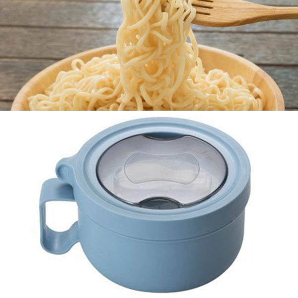 Isoleret skål lækagesikker 304 rustfrit stål indvendig termisk suppe skål med håndtag til nudel Bento 850ml blå