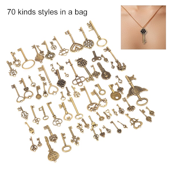 Brons nyckel dekoration vintage DIY handcraft hängen kläder material (70 st stilar)