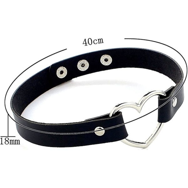 PU Imitasjon Lær Gotisk Punk Choker Kort Halskjede med Hjerteformet Kobling (Svart)