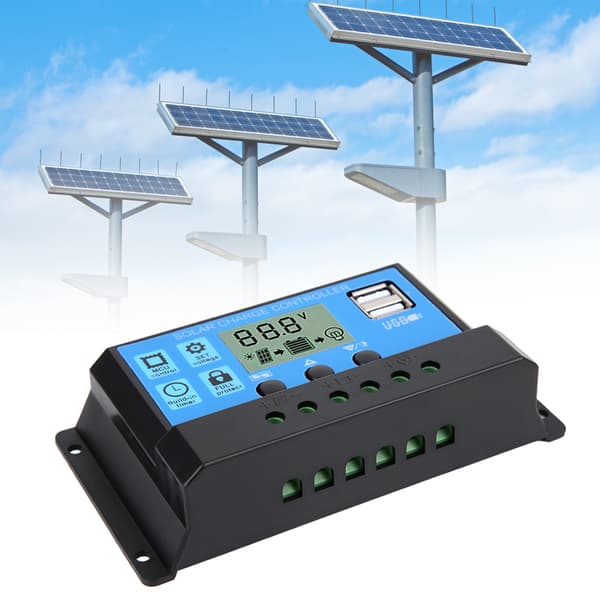 40A Blå Regulator Automatisk PWM LCD Ladekontroller PV Systemtilkobling med Dobbel USB-utgang