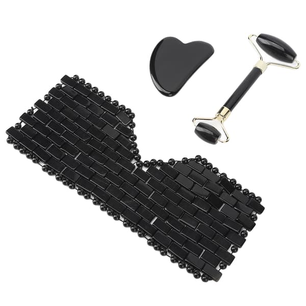 Jadestone Eye Pad Roller Set Minska mörka ringar Främja cirkulation Ögonkudde Massagerullebräda Svart
