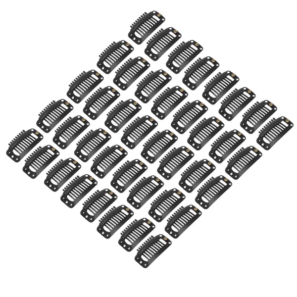 40 stk. Parykclipsæt Rustfrit stål DIY 9 Tænder Snap Kam Hårforlængelse Clips Tilbehør 1,3in Sort