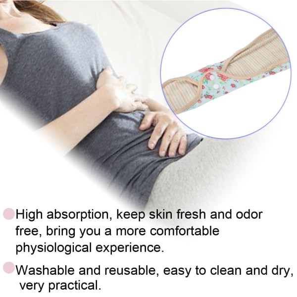 Vaskbar klut menstruasjonspute Vifteformet vinge Gjenbrukbar sanitetsbind Truseinnlegg Grønn 350 mm