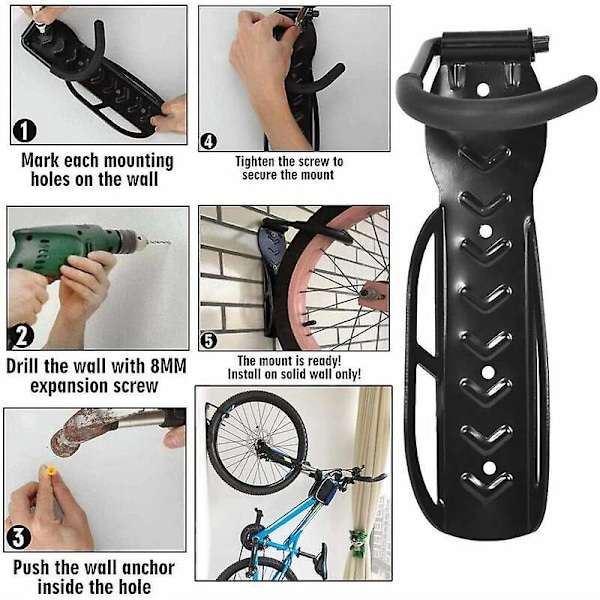 2 Stycken Väggmonterat Cykelställ, Cykelställ, Väggmonterat Cykelställ, Cykelväggfästen med Tillbehör, Cykelkrok, Cykelställ Förvaring/Garage (Sva