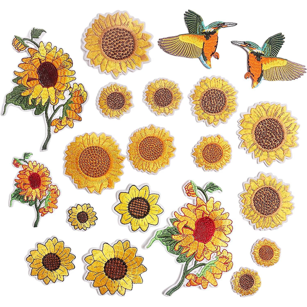 20 stk Sunflower Bird Butterfly påstrykningslapper for klær, ryggsekker, capser
