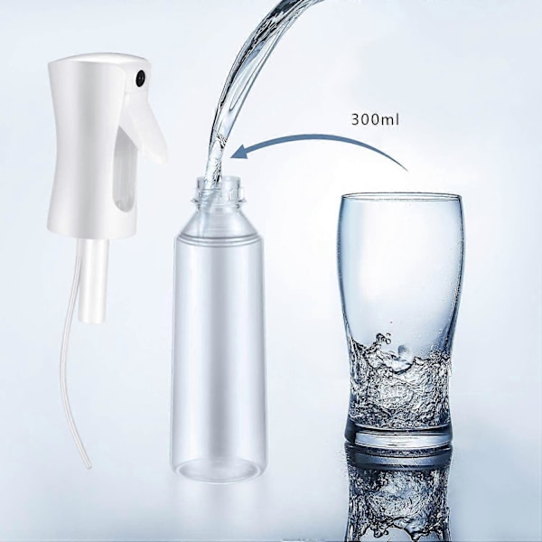 Hårsprayflaska, Kontinuerlig Fin Mist Plast Vattensprayflaska, Återfyllningsbar Tom Sprayflaska för Hårstyling Växter Rengöring (300ml, vit 2st)