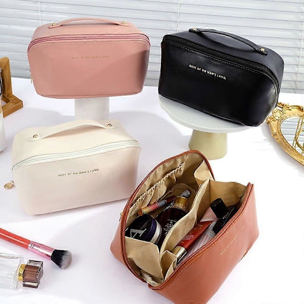 Stor Makeup Taske i Læder Multifunktionel Organizer til Kvinder Vandtæt Rejse Kosmetik Taske Opbevaringsetui MochaBrown