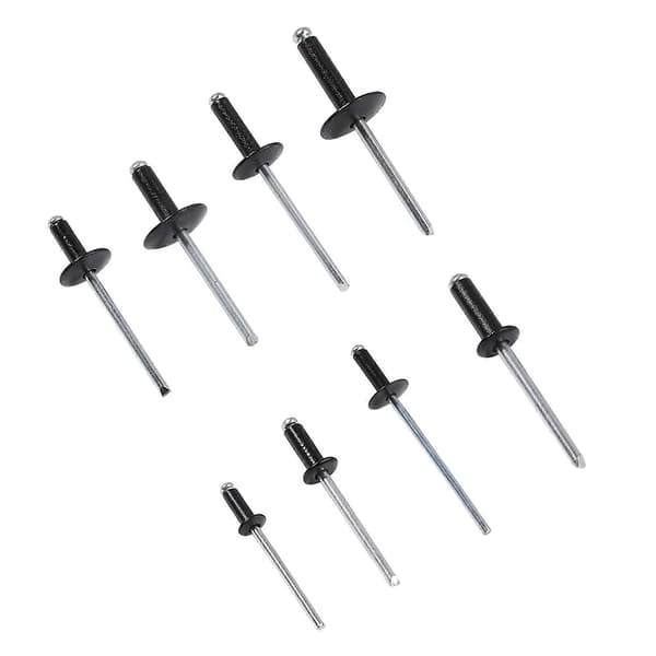 Blind Rivets, BR-Vie 200 Pcs Aluminum Blind Rivets, Black Rivet Assortment, Open Dome Head Blind Rivets, Standard Pop Rivets for Metal, Wood, Plastic