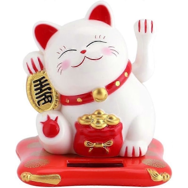 Passende Maneki Neko - Delaman Solcelledrevet Lykkekatt med Vinkende Arm, Lykkekatt (Hvit)