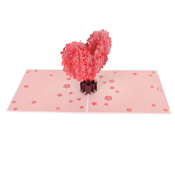Hjerteformet Sakura 3D gratulasjonskort Utsøkt gravering Skrivbar 3D gratulasjonskort for Valentinsdag morsdag