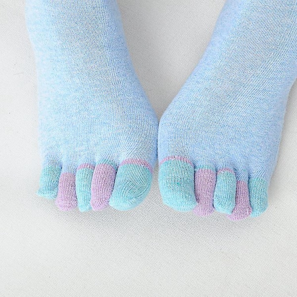Beige bomullssokker med 5 fingre med flerfargede tær - Unisex mellomsylindrede vår-/høstfingersokker