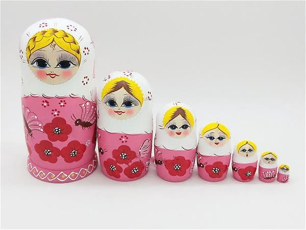 7-lagers Blond Flicka Trä Matryoshka Docka Nesting Leksaksset för Småbarn - Rosa Babushka Dockor Present till Barn