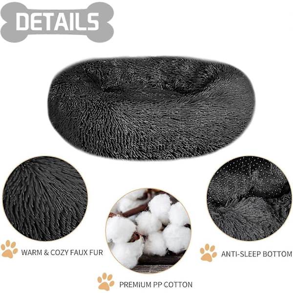 Lugnande Hundbädd Fluffig Kattsäng Plysch Rund Djurbädd Donut Hundbädd för Katter och Små Mellanstora Hundar