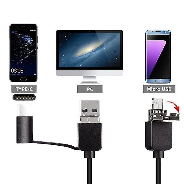 USB-endoskop för Android-telefon, dator, 7 mm boroskopinspektionskamera vattentät med 6 LED-lampor