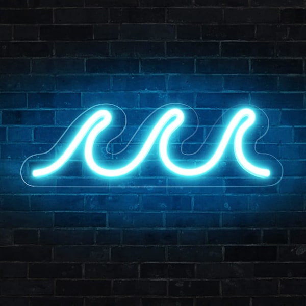 Vita LED Neon Vågskyltar för Sovrum - USB-drivna Nattlampor med Dimmer & Strömbrytare - Tropisk Dekoration för Vardagsrum, Bar