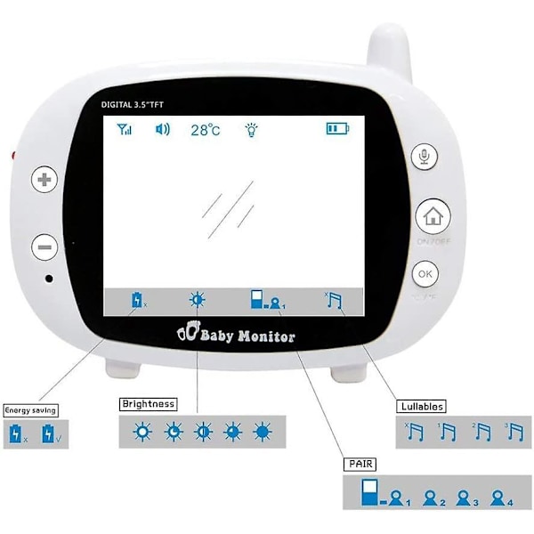 Digital trådløs babyalarm med 2,4 GHz WiFi-sikkerhedskamera - 3,5\" skærm, tovejslyd, 70° vidvinkel, nattesyn
