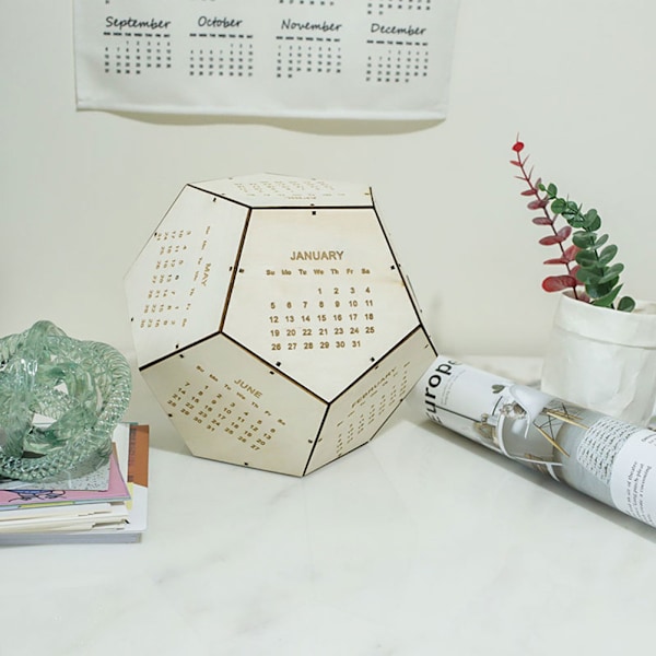 2020 Unik DIY Tregulvkalender Geometrisk Tredimensjonal Skrivebordskalender Hjemmekontor OrnamentKhaki