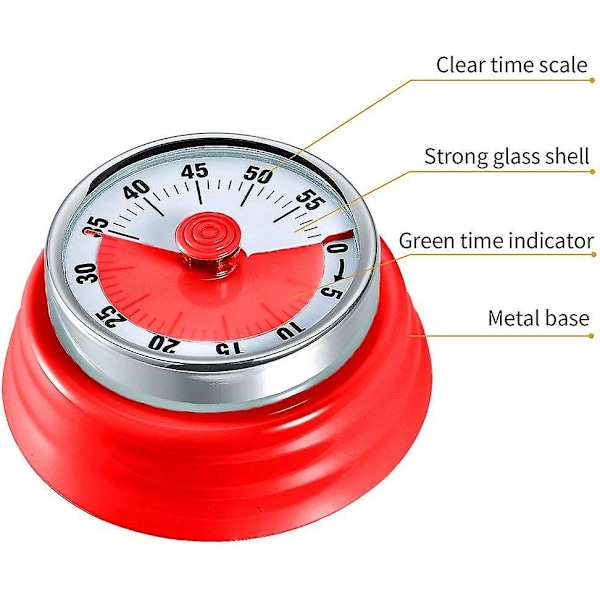 Magnetisk Mekanisk Køkken Timer, Ingen Batterier Krævet, Tidshåndtering Timer til Madlavning Tidsstyring