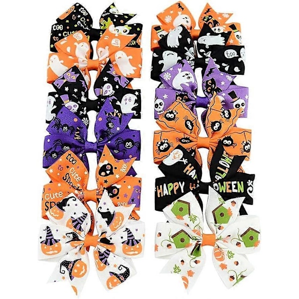 Hårspenner for barn, 24 stk. Hårsløyfer med alligator-klype med Halloween-sløyfe for hårtilbehør til barn