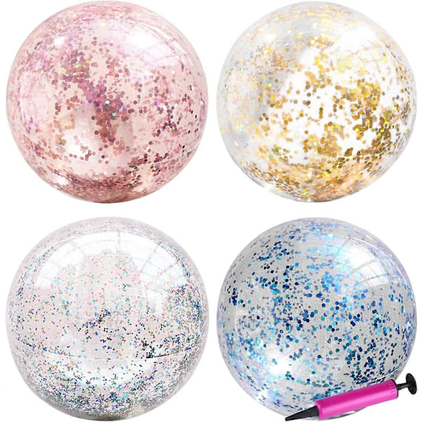 Stor Strandboll Glitter Paljettboll Uppblåsbar Bubbelboll, Klar Rivtålig Studsboll, för Inomhus- och Utomhuslek