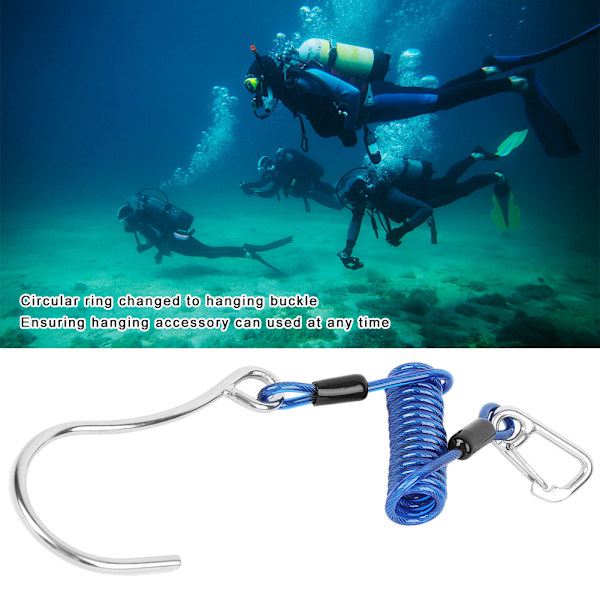 Spring Anti Lost Rope Single End Marine Grade Sports Rustfritt stål Coral Rock Drift Dykkerkrok tilbehør (blå)