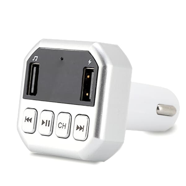 CARB8 Bil FM-sender Bluetooth HD MP3-afspiller Håndfrit opkaldssæt USB-oplader (sølv)
