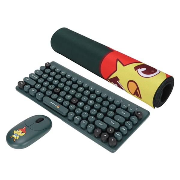 Trådlöst tangentbord och mus-kombination ergonomisk design 2.4G USB tyst 86 tangenter rund knapptangent trådlöst mekaniskt tangentbord och mus-set grönt