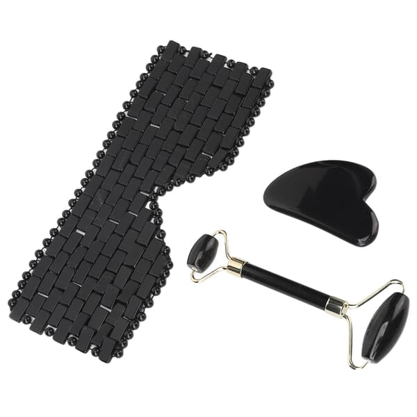 Jadestone Eye Pad Roller Set Minska mörka ringar Främja cirkulation Ögonkudde Massagerullebräda Svart
