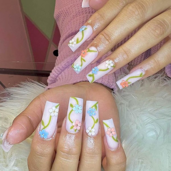 3D Blomster Nail Charms, 2 Ask med Manikyr Blommor Vatten Förvandlas Svart, Vit och Rosa Körsbärsblom Akryl Manikyr Tillbehör, DIY Nageldekorationer