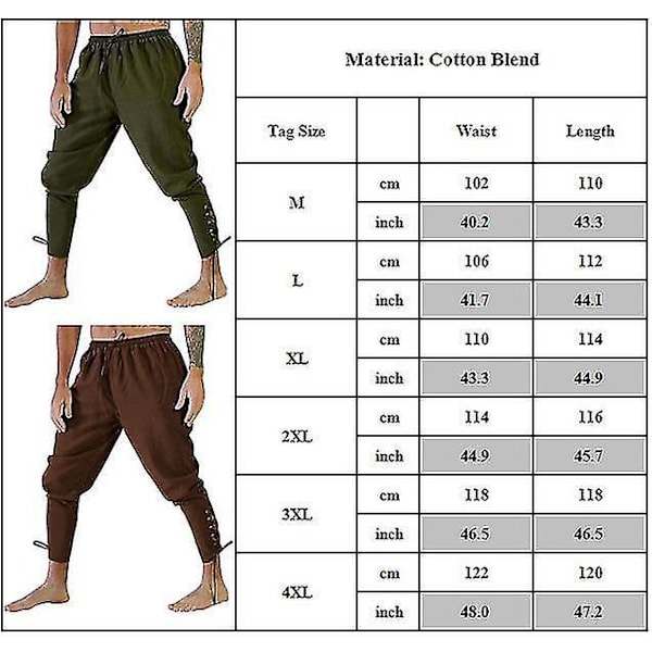 Medieval Viking Pirat Navigator Kostume Bukser med Ankel Banded Lace-Up 4XL Sort