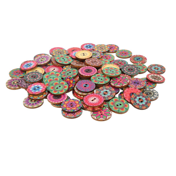 100 st Träknappar Retro Blommönster Hållbara 25 mm DIY Tillbehör för Sömnad Hantverk