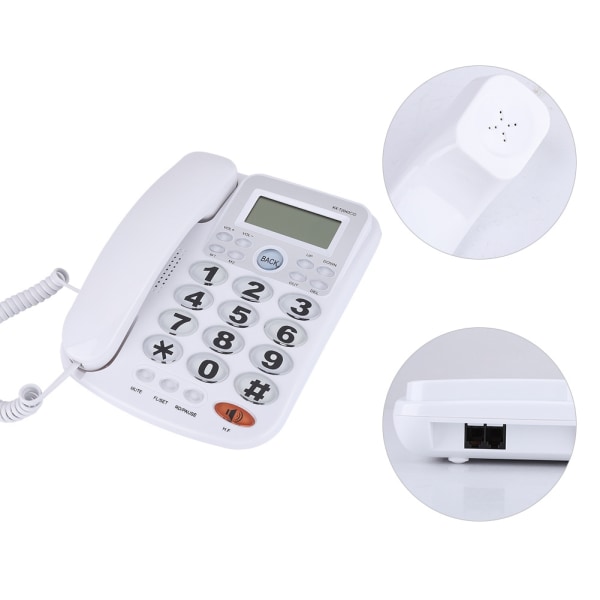 Trådbunden telefon med dubbla portar med visning av nummerpresentation med högtalartelefon för hemmakontor (vit)