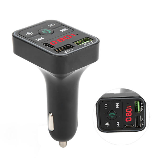 12V/24V Bluetooth 5.0 FM-sender MP3-afspiller Telefonoplader med farverige atmosfærelys